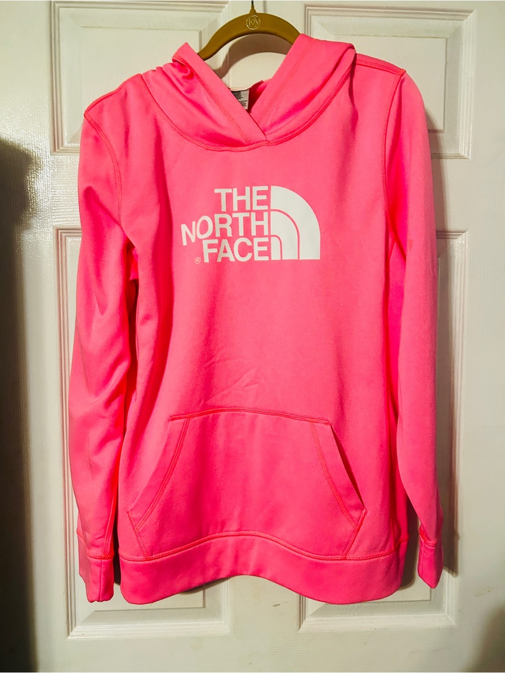 NWOT. The North Face Pink Pullover Hoodie with White Logo